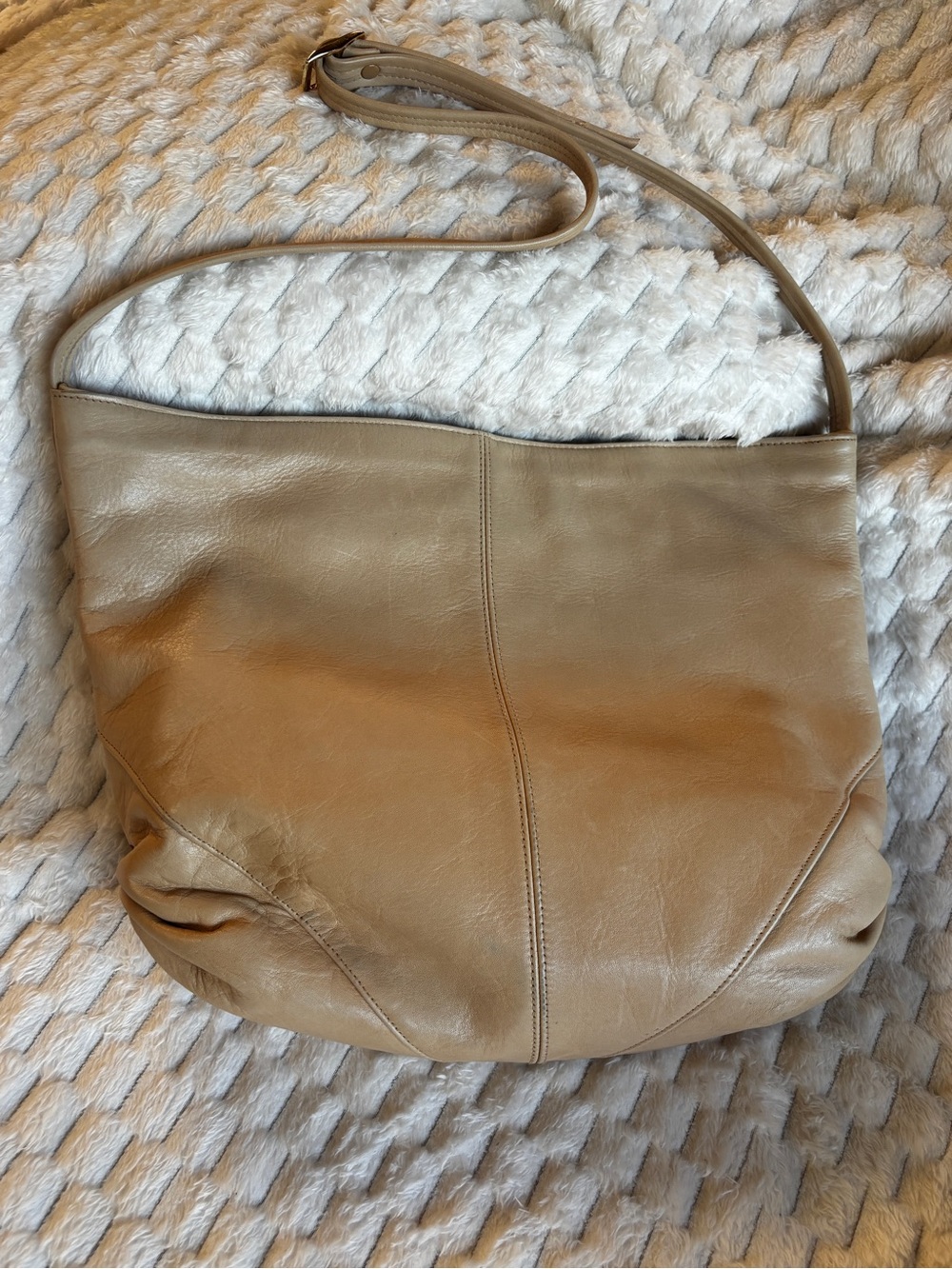 MSL Korean Leather Tote Gathered Sides Lined Beige